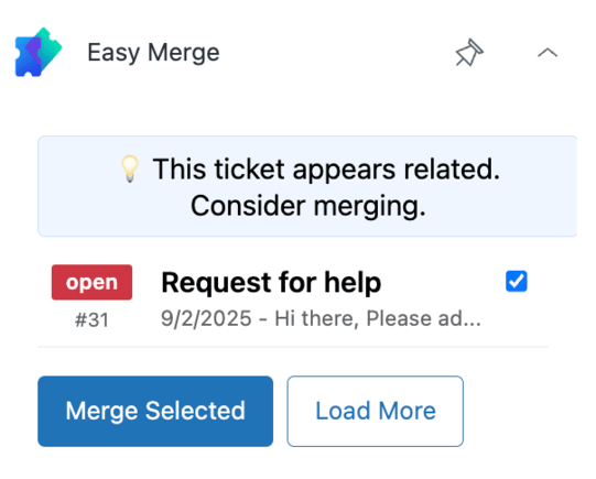 Easy Merge highlighting potential duplicate tickets